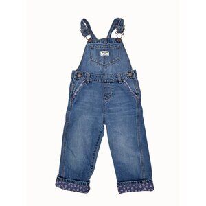 Oshkosh Bgosh 4T Denim Girl's Overalls W/ Floral Cuff Accents & Adjustble Straps